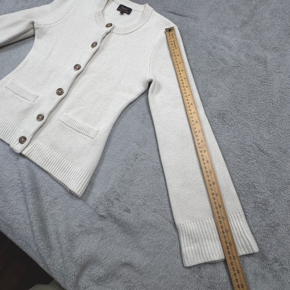 Quince 100% Mongolian Cashmere Crew Neck Button Front Cardigan Cream Women's - Picture 11 of 12